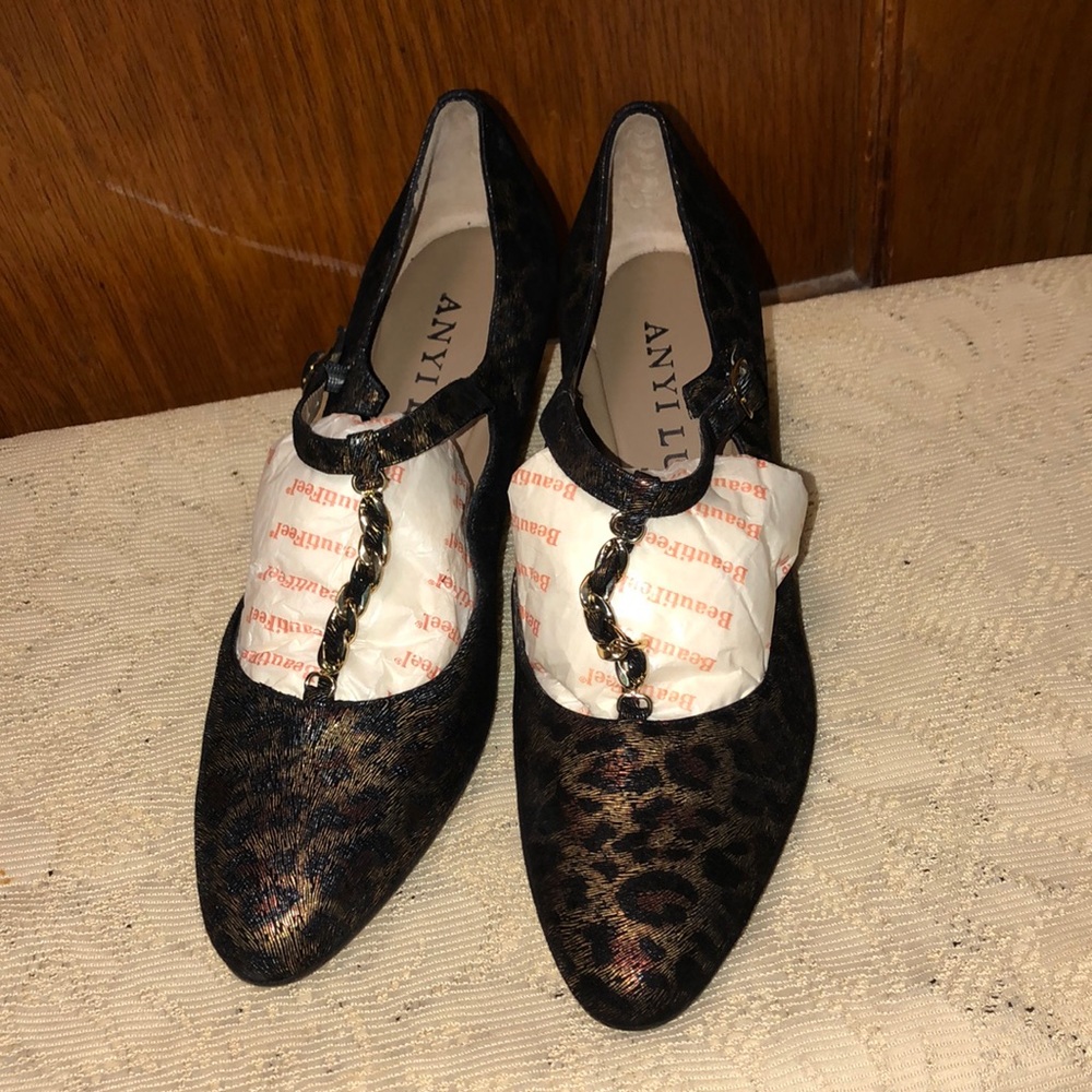 Anyi Lu Women’s Black Leopard Print Wedge Shoes